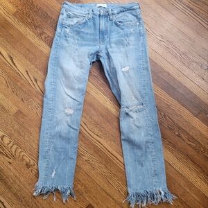 ZaraSlim Boyfriend Mid Straight Distressed Ankle Fringe Jean's